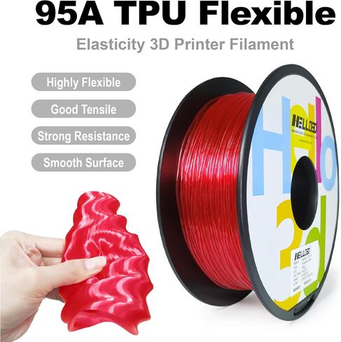 HEllO3D TPU Filament 1.75mm Flexible 3D Printer Filament,95A Soft 3D Printer Filament,TPU Elastomer 3D Filament,Vacuum Packed,Dimensional Accuracy +/- 0.05mm,800g Spool (1.76 lbs)(Transparent Red) in Saudi Arabia