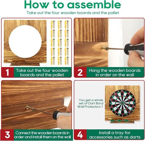 Wood Dartboard Wall Mount Dartboard Surround Wall Protector Dart Board Accessories Outdoor Dart Board Set Waterproof Dart Board Stand For 18" Dartboard Cricket Games Adults Gifts (No Dartboard & Dart) in Saudi Arabia