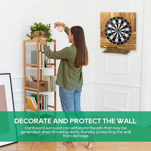 Wood Dartboard Wall Mount Dartboard Surround Wall Protector Dart Board Accessories Outdoor Dart Board Set Waterproof Dart Board Stand For 18" Dartboard Cricket Games Adults Gifts (No Dartboard & Dart) in Saudi Arabia