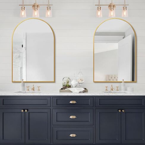 مرآة حائط مقوسة مقاس 20 × 30 بوصة، مرآة مثبتة على الحائط على شكل قوس ذهبي للحمام، مرآة بإطار معدني ذهبي حديث لغرفة النوم in Kuwait