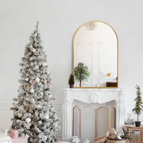 مرآة حائط مقوسة مقاس 20 × 30 بوصة، مرآة مثبتة على الحائط على شكل قوس ذهبي للحمام، مرآة بإطار معدني ذهبي حديث لغرفة النوم in Kuwait