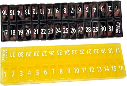 AM PM 31 Day Once-a Day Monthly Pill Planner Organizers - Large Compartment Pill Boxes Store Medications for Entire Month Plus Compartment for Extra Pills (AM/PM) (Am/Pm Black & Yellow) in Saudi Arabia