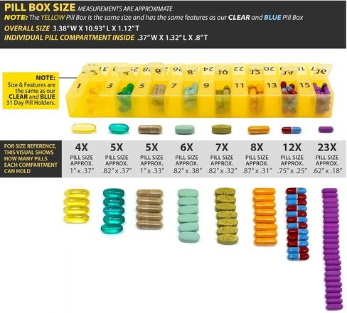 AM PM 31 Day Once-a Day Monthly Pill Planner Organizers - Large Compartment Pill Boxes Store Medications for Entire Month Plus Compartment for Extra Pills (AM/PM) (Am/Pm Black & Yellow) in Saudi Arabia