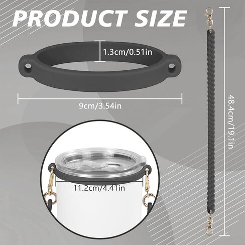 مقبض زجاجة مياه لكوب ستانلي - حامل بهلوان زجاجة مياه من السيليكون الناعم مزود بحزام - يناسب معظم زجاجات المياه بسعة 8-40 أونصة - متوافق مع ملحقات كأس ستانلي (أسود) in Kuwait