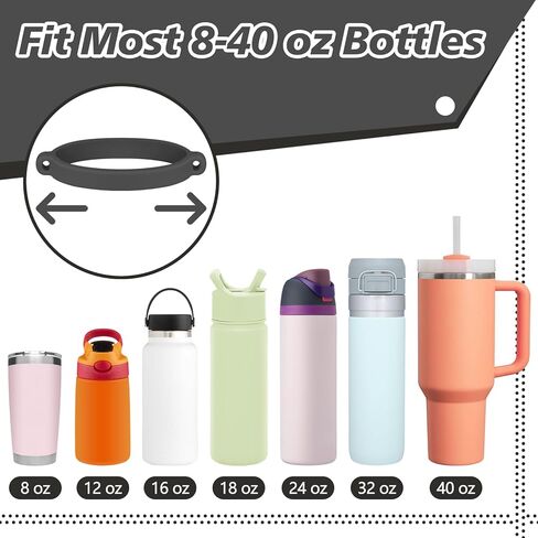 مقبض زجاجة مياه لكوب ستانلي - حامل بهلوان زجاجة مياه من السيليكون الناعم مزود بحزام - يناسب معظم زجاجات المياه بسعة 8-40 أونصة - متوافق مع ملحقات كأس ستانلي (أسود) in Kuwait
