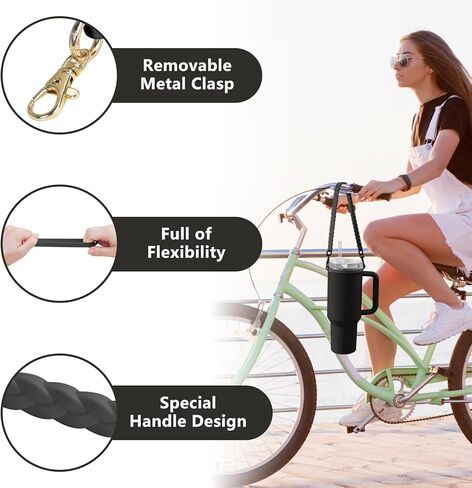 مقبض زجاجة مياه لكوب ستانلي - حامل بهلوان زجاجة مياه من السيليكون الناعم مزود بحزام - يناسب معظم زجاجات المياه بسعة 8-40 أونصة - متوافق مع ملحقات كأس ستانلي (أسود) in Kuwait