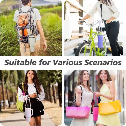 مقبض زجاجة مياه لكوب ستانلي - حامل بهلوان زجاجة مياه من السيليكون الناعم مزود بحزام - يناسب معظم زجاجات المياه بسعة 8-40 أونصة - متوافق مع ملحقات كأس ستانلي (أسود) in Kuwait