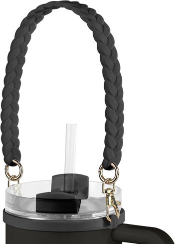 مقبض زجاجة مياه لكوب ستانلي - حامل بهلوان زجاجة مياه من السيليكون الناعم مزود بحزام - يناسب معظم زجاجات المياه بسعة 8-40 أونصة - متوافق مع ملحقات كأس ستانلي (أسود) in Kuwait