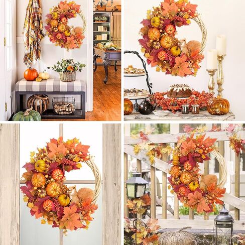 Fall Wreath Decor, Fall Wreaths for Front Door with Lifelike Squirrel, Pumpkins Berries & Maple leaves, 18" Autumn Fall Door Wreath Fall Wreaths for Front Door Outside Thanksgiving Home Decor in Saudi Arabia