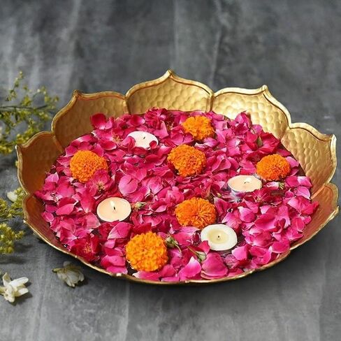 Pack of 5 Gold Lotus Urli Bowl for Water Floating Flowers Pot and Tea Light Candles Holder, Traditional Metal Bowl for Wedding Pooja Home Office Table Diwali Decoration in Saudi Arabia