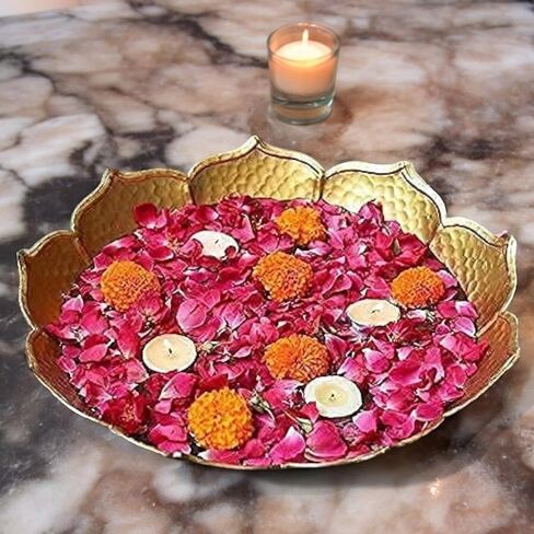 Pack of 5 Gold Lotus Urli Bowl for Water Floating Flowers Pot and Tea Light Candles Holder, Traditional Metal Bowl for Wedding Pooja Home Office Table Diwali Decoration in Saudi Arabia