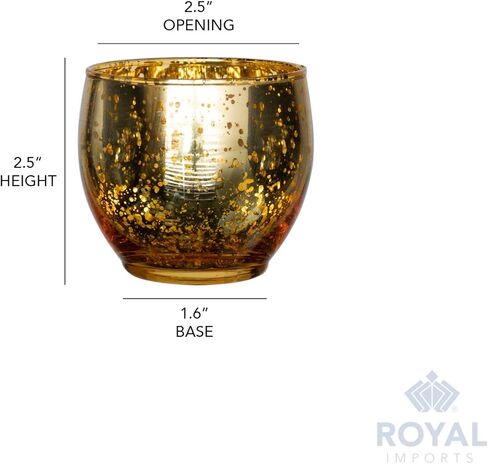 حامل شموع شموع صغيرة من الزجاج الزئبقي من Royal Imports، ديكور أنيق على شكل فقاعات دائرية، توهج مرقط دائري غير مملوء لحفلات الزفاف، ذهبي، مجموعة من 12 قطعة in Kuwait