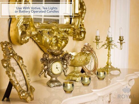 حامل شموع شموع صغيرة من الزجاج الزئبقي من Royal Imports، ديكور أنيق على شكل فقاعات دائرية، توهج مرقط دائري غير مملوء لحفلات الزفاف، ذهبي، مجموعة من 12 قطعة in Kuwait