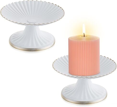 Sziqiqi Candle Plates for Wedding Centerpieces - Pillar Candle Holder Set of 2 for Decorative White Candle Trays for Tealights Scented Candle Jar in Saudi Arabia