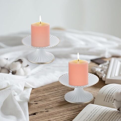 Sziqiqi Candle Plates for Wedding Centerpieces - Pillar Candle Holder Set of 2 for Decorative White Candle Trays for Tealights Scented Candle Jar in Saudi Arabia