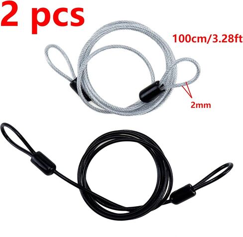 Antrader 2 Pack Outdoor Travel Security Cable Lock,100CM/3.28ft 3mm Safety Cable Wire Double Loop,Black+Silver in Saudi Arabia