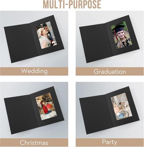 Golden State Art, Pack of 50, 4x6 Photo Folders, Cardboard Picture Frame, Paper Photo Frame Cards, Greetings/Invitation Cards, Special Events: Graduation, Christmas, Wedding (Black) in Saudi Arabia