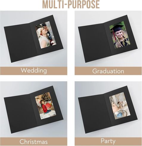Golden State Art, Pack of 50, 4x6 Photo Folders, Cardboard Picture Frame, Paper Photo Frame Cards, Greetings/Invitation Cards, Special Events: Graduation, Christmas, Wedding (Black) in Saudi Arabia