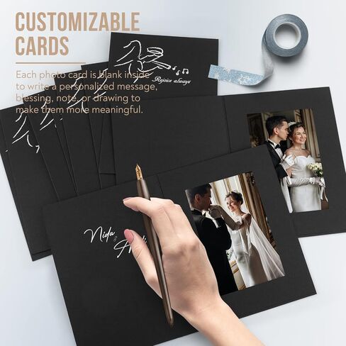 Golden State Art, Pack of 50, 4x6 Photo Folders, Cardboard Picture Frame, Paper Photo Frame Cards, Greetings/Invitation Cards, Special Events: Graduation, Christmas, Wedding (Black) in Saudi Arabia
