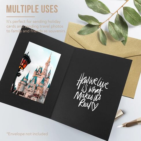 Golden State Art, Pack of 50, 4x6 Photo Folders, Cardboard Picture Frame, Paper Photo Frame Cards, Greetings/Invitation Cards, Special Events: Graduation, Christmas, Wedding (Black) in Saudi Arabia