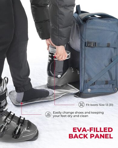 KEMIMOTO Ski Boot Bag 60L, Padded Ski Bags for Air Travel, Waterproof Snowboard Boot Bag & Helmet Backpack with 4 Breathable Copper Holes, Snow Gear Bag for Skiing Equipment in Saudi Arabia