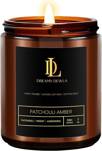 شموع معطرة عنبر الباتشولي للرجال - شمعة عطرية - شموع رجالية للمنزل - شمعة رجالية - شموع شمع الصويا طويلة الاشتعال، برطمان كهرمان in Saudi Arabia
