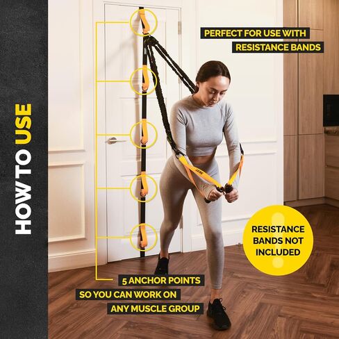 Door Anchor for Resistance Bands - Adjustable Resistance Band Door Anchor with 5 Loops & Metal Rings, Durable Nylon Door Strap for Full-Body Workouts in Saudi Arabia