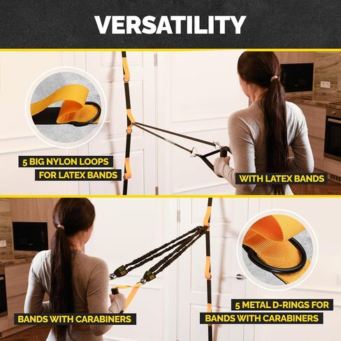 Door Anchor for Resistance Bands - Adjustable Resistance Band Door Anchor with 5 Loops & Metal Rings, Durable Nylon Door Strap for Full-Body Workouts in Saudi Arabia