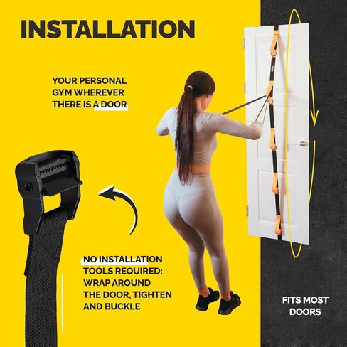 Door Anchor for Resistance Bands - Adjustable Resistance Band Door Anchor with 5 Loops & Metal Rings, Durable Nylon Door Strap for Full-Body Workouts in Saudi Arabia
