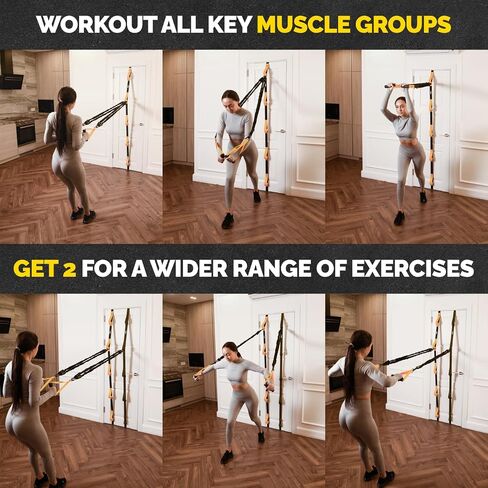 Door Anchor for Resistance Bands - Adjustable Resistance Band Door Anchor with 5 Loops & Metal Rings, Durable Nylon Door Strap for Full-Body Workouts in Saudi Arabia