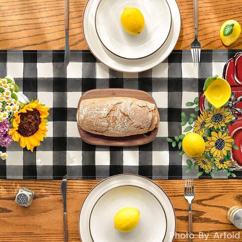 Artoid Mode Buffalo Plaid Sunflower Red Truck Sunshine Summer Table Runner, Spring Seasonal Anniversary Holiday Kitchen Dining Table Decoration for Indoor Outdoor Home Party Decor 13 x 108 Inch in Saudi Arabia