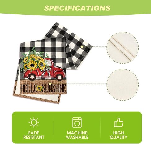 Artoid Mode Buffalo Plaid Sunflower Red Truck Sunshine Summer Table Runner, Spring Seasonal Anniversary Holiday Kitchen Dining Table Decoration for Indoor Outdoor Home Party Decor 13 x 108 Inch in Saudi Arabia