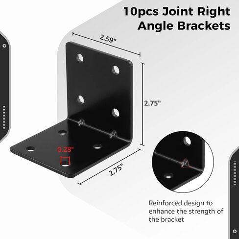 yeesport L دعامات الزاوية اليمنى، 10 قطع دعامات زاوية من سبائك الصلب لتعزيز الأثاث، 2.75 × 2.75 × 2.59 بوصة، مثبت دعم زاوية عالي التحمل للأرفف والطاولات والخزائن، أقصى حمولة 110 رطل in Kuwait