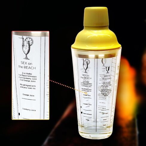 Glass-Cocktail-Shaker-Kit, 14oz Martini Shaker Printed with 6 Drink Recipes, Jigger, Mixing Spoon, Recipe Book, Best Gift for Beginner, Women and Bartenders in Saudi Arabia