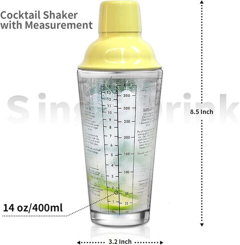 Glass-Cocktail-Shaker-Kit, 14oz Martini Shaker Printed with 6 Drink Recipes, Jigger, Mixing Spoon, Recipe Book, Best Gift for Beginner, Women and Bartenders in Saudi Arabia