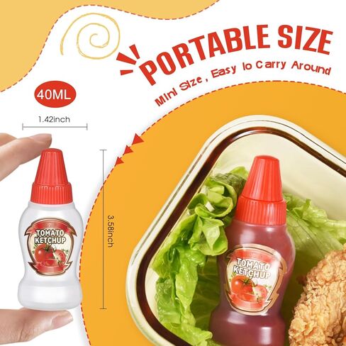 زجاجة كاتشب صغيرة من سوبيتو لصندوق الغداء 40 مل (1.4 أونصة) زجاجات ضغط مضادة للتسرب وقابلة لإعادة الاستخدام وموزعات صلصة العسل المحمولة للأطفال البالغين، 6 قطع in Kuwait