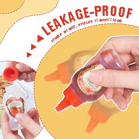 زجاجة كاتشب صغيرة من سوبيتو لصندوق الغداء 40 مل (1.4 أونصة) زجاجات ضغط مضادة للتسرب وقابلة لإعادة الاستخدام وموزعات صلصة العسل المحمولة للأطفال البالغين، 6 قطع in Kuwait