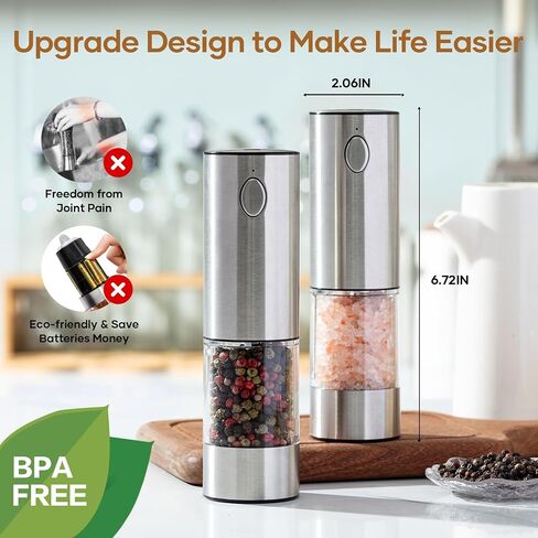 2 Pack Electric Salt and Pepper Grinder Set - USB Rechargeable Automatic Salt Pepper Mill Shaker with LED Light, Adjustable Coarseness, One Hand Operation in Saudi Arabia