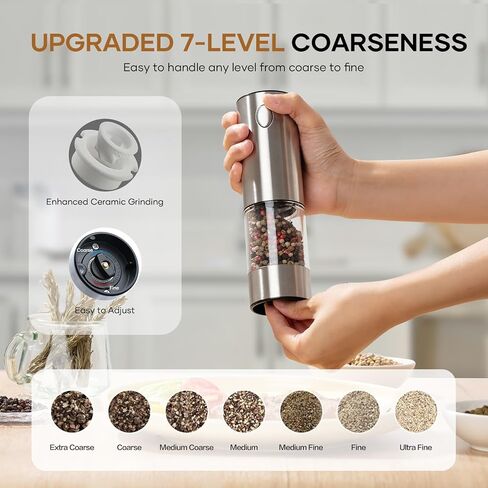 2 Pack Electric Salt and Pepper Grinder Set - USB Rechargeable Automatic Salt Pepper Mill Shaker with LED Light, Adjustable Coarseness, One Hand Operation in Saudi Arabia
