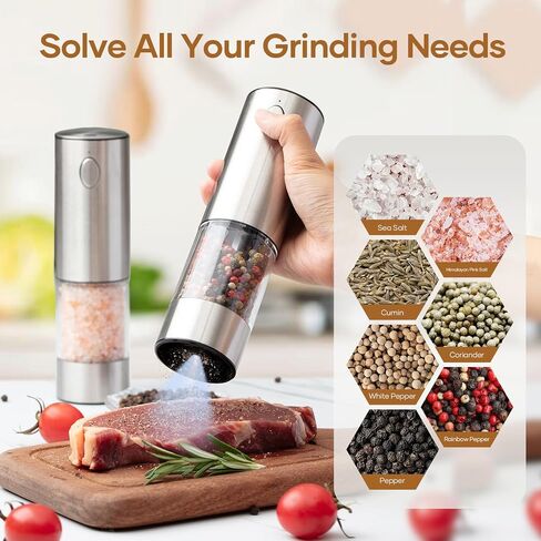 2 Pack Electric Salt and Pepper Grinder Set - USB Rechargeable Automatic Salt Pepper Mill Shaker with LED Light, Adjustable Coarseness, One Hand Operation in Saudi Arabia