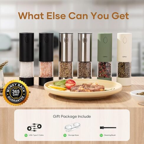 2 Pack Electric Salt and Pepper Grinder Set - USB Rechargeable Automatic Salt Pepper Mill Shaker with LED Light, Adjustable Coarseness, One Hand Operation in Saudi Arabia