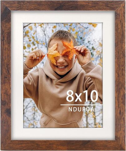 8x10 Picture Frame, Display Photos 6x8 with Mat or 8x10 without Mat, Poster Frame for Wall and Tabletop, Brown in Saudi Arabia
