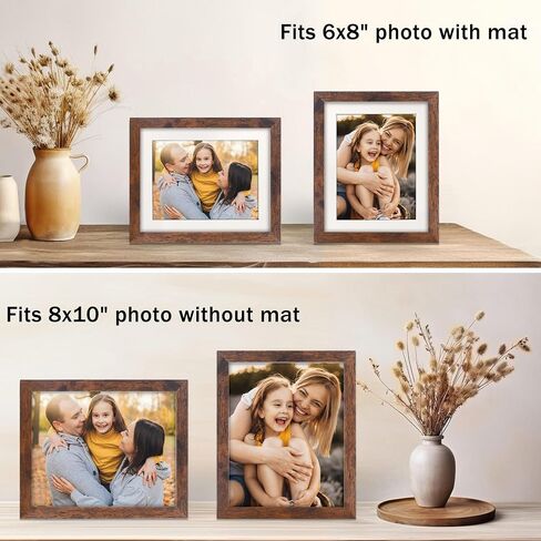 8x10 Picture Frame, Display Photos 6x8 with Mat or 8x10 without Mat, Poster Frame for Wall and Tabletop, Brown in Saudi Arabia