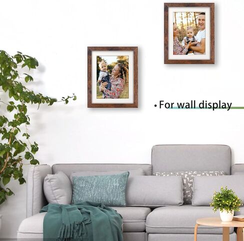 8x10 Picture Frame, Display Photos 6x8 with Mat or 8x10 without Mat, Poster Frame for Wall and Tabletop, Brown in Saudi Arabia