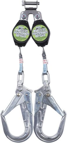 Peakworks Fall Protection Dual Self Retracting Lifeline (SRL) مع حزام، 2 خطاف حديد التسليح/الشكل، بطول 6 أقدام، أسود/أخضر، V845526006LE in Kuwait