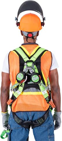 Peakworks Fall Protection Dual Self Retracting Lifeline (SRL) مع حزام، 2 خطاف حديد التسليح/الشكل، بطول 6 أقدام، أسود/أخضر، V845526006LE in Kuwait