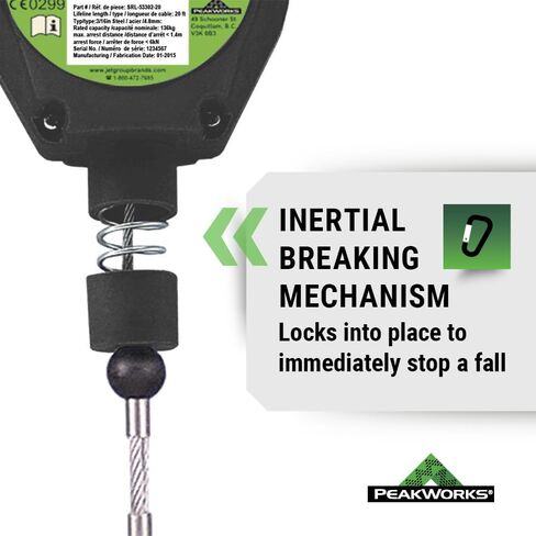 Peakworks Fall Protection Dual Self Retracting Lifeline (SRL) with Webbing, 2 Rebar/Form Hooks, 6 ft. Length, Black/Green, V845526006LE in Saudi Arabia