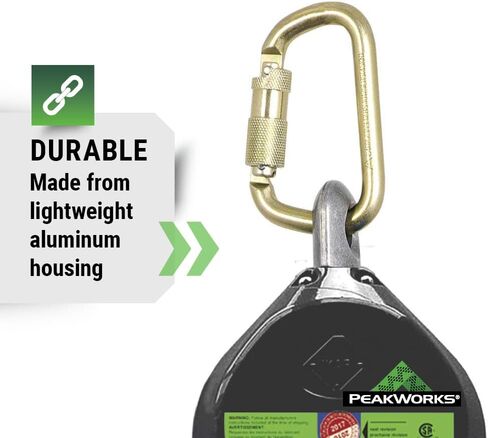 Peakworks Fall Protection Dual Self Retracting Lifeline (SRL) with Webbing, 2 Rebar/Form Hooks, 6 ft. Length, Black/Green, V845526006LE in Saudi Arabia