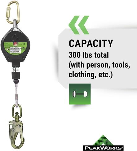 Peakworks Fall Protection Dual Self Retracting Lifeline (SRL) with Webbing, 2 Rebar/Form Hooks, 6 ft. Length, Black/Green, V845526006LE in Saudi Arabia