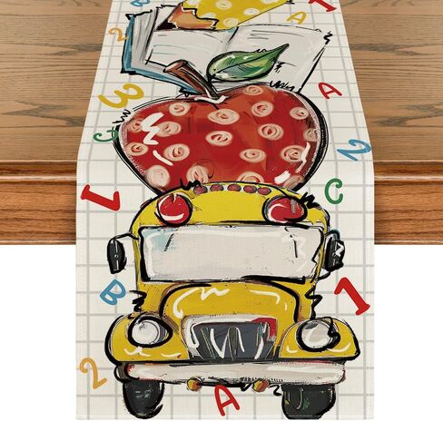 Artoid Mode School Bus Pencil Book Back to School Table Runner, First Day of School Student Kids Classroom Dining Table Decoration for Home Party Decor 13x72 Inch in Saudi Arabia